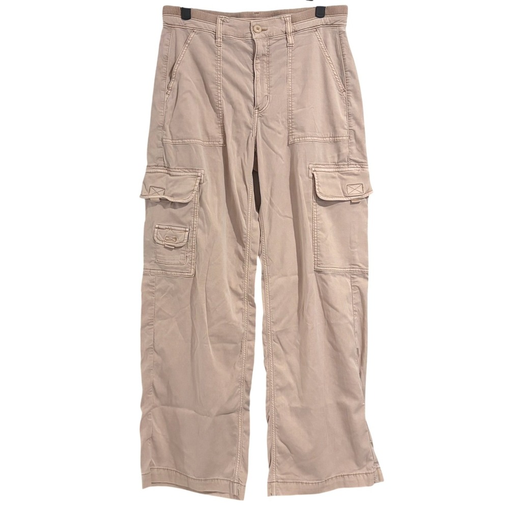 American Eagle Tan Khaki Stretch Cargo Pants Wide Leg Utility SIZE 6
